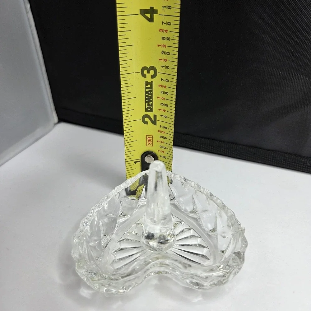 Vintage Clear Glass Heart Ring Holder Vanity Jewelry Dish - Small Crack